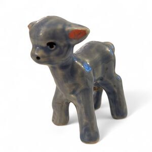 Antique 1930s Denby Pottery Lamb Figurine Blue Art Deco Broken/Repaired 2.5"